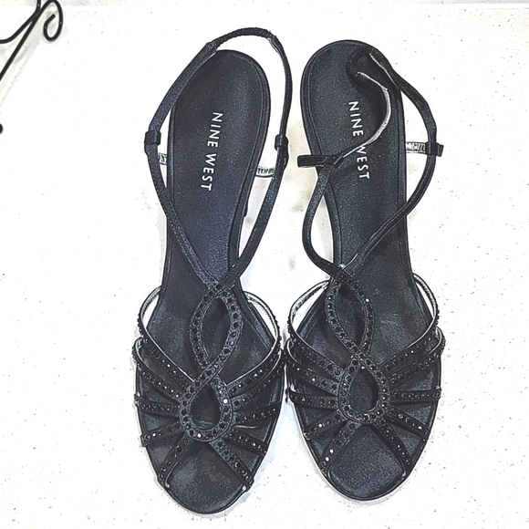 Nine West Black Bedazzled Sling back High Heels Size 8M - Picture 8 of 10